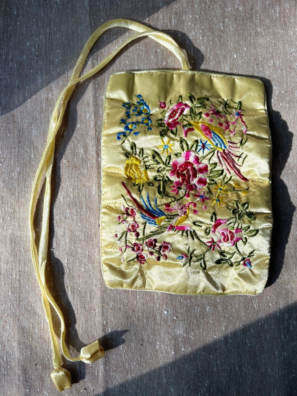 Vintage Embroidered Silk Jewelry Roll Poetic Minimalism Travel Pouch Case